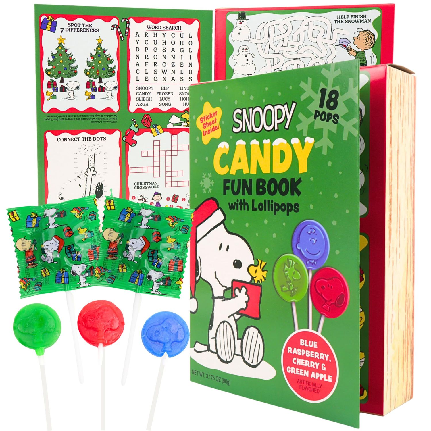 Candy Fun Book with Lollipops and Sticker Sheet, Peanuts Christmas Stocking Stuffers, 3.175 Inches