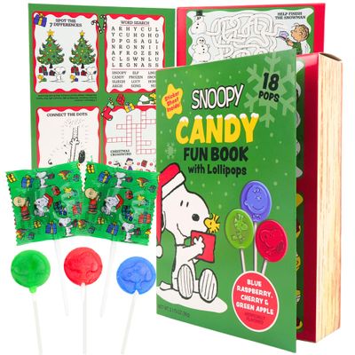 Candy Fun Book with Lollipops and Sticker Sheet, Peanuts Christmas Stocking Stuffers, 3.175 Inches