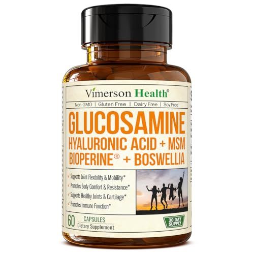 Glucosamine Sulfate with Hyaluronic Acid, Bioperine, MSM Boswellia. 5-in-One Joint Support Supplement. Antioxidant Inflammatory Support - Joint Health, Flexibility and Comfort. 60 Capsules