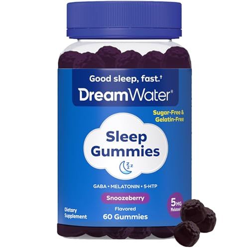 Dream Water Sleep Gummies; Melatonin 5mg, GABA, 5-HTP; Natural Flavors and Colors; Helps You to Fall Asleep, Fast and Wake Refreshed, Snoozeberry, 60 Gummies