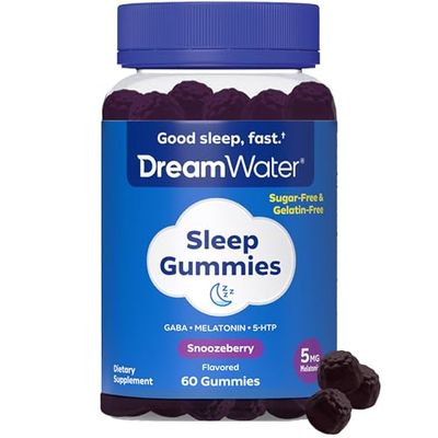 Dream Water Sleep Gummies; Melatonin 5mg, GABA, 5-HTP; Natural Flavors and Colors; Helps You to Fall Asleep, Fast and Wake Refreshed, Snoozeberry, 60 Gummies