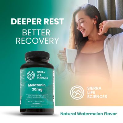 SIERRA LIFE SCIENCES 30mg Melatonin Gummy High Dose Sleep Support for Adults Advanced One-A-Day Formulation Made with Apple-Derived Gummies Vegan, Non-GMO (30 Count)