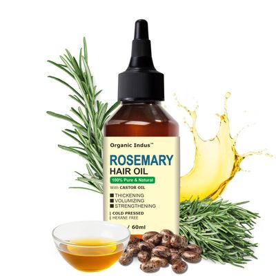 Organic Indus Rosemary Oil For Hair Growth, Hair Nourishing Volumizing Infused With Castor Oil, 2 Ounce