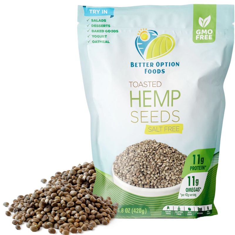 Toasted Hemp Seeds - Non GMO, Soy, Salt Gluten Free Plant Based Protein Snacks - Paleo Vegan Keto Diet Friendly - For Cereal, Yogurt, Ice Cream, Oatmeal, Salads - Better Option Foods, 420g