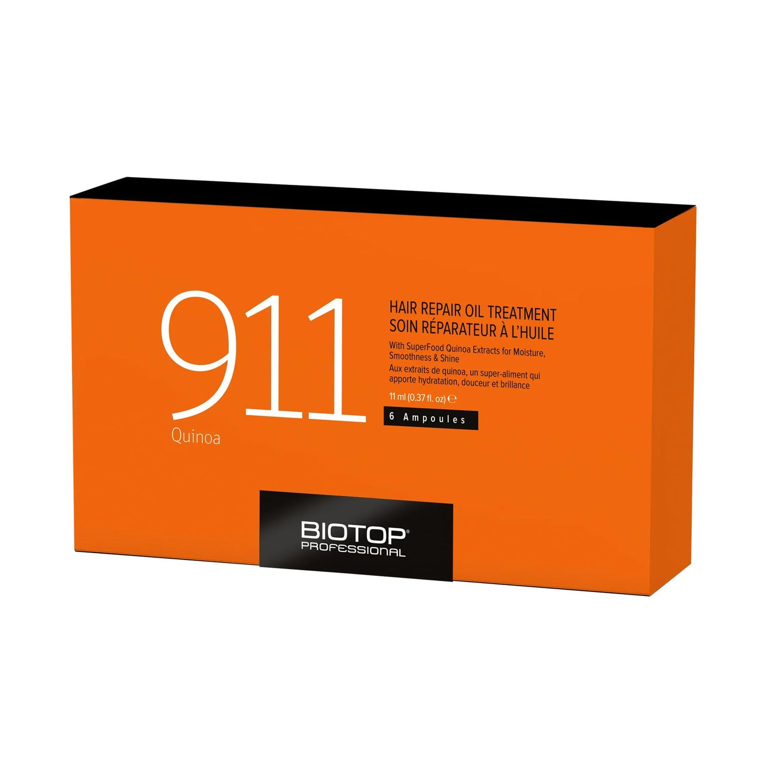 Biotop Professional 911 Quinoa Hair Repair Oil - Heat Protectant Deep Conditioning Treatment - Ampoules for Damaged, Frizzy Hair (0.37 fl oz11 ml each, 6 Count)
