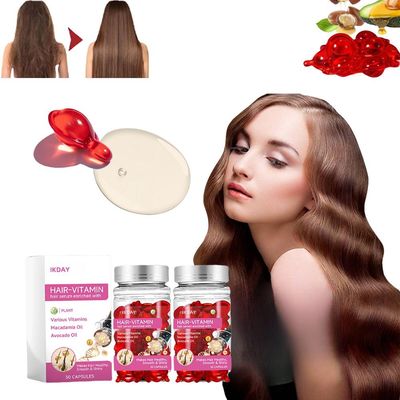 Hair Treatment Serum- Hair Vitamin Oil Capsules- Keratin Hair Treatment with Avocado Argan Oil, Vitamins A C E Pro B5 Hair Styling Serum for Frizzy Dry - no Rinse Conditioner (Red-2 bottles)