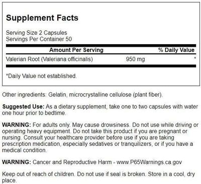 Swanson Valerian Root - Herbal Supplement - Relaxation and Sleep - 100 Capsules, 950mg per Serving