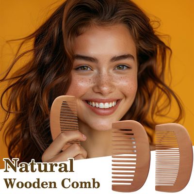 Wooden Comb Set of 2 - Wide Fine Teeth for Detangling and Styling - Portable, Natural Wood for All Hair Type