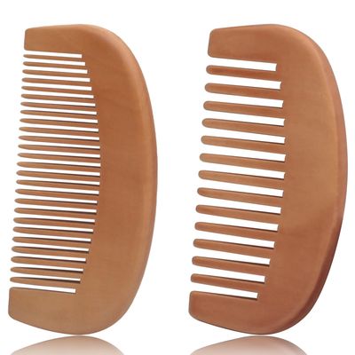 Wooden Comb Set of 2 - Wide Fine Teeth for Detangling and Styling - Portable, Natural Wood for All Hair Type
