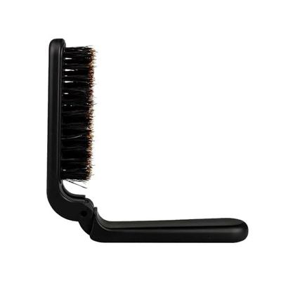 Foldable Boar Bristle Brush - Compact Hairbrush for Travel, Suitable for Women Men, DryWet, StraightCurly Hair (Black)