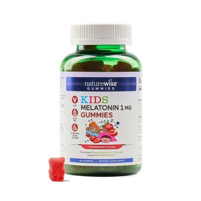 Naturewise Kids Melatonin Gummies 1 mg - Drug-Free, Non-Habit Forming Sleep Aid for Children Ages 4 Up - Strawberry Flavored Gummy Bears - Vegan, Gluten Free, Non-GMO - 90 Count3-Month Supply