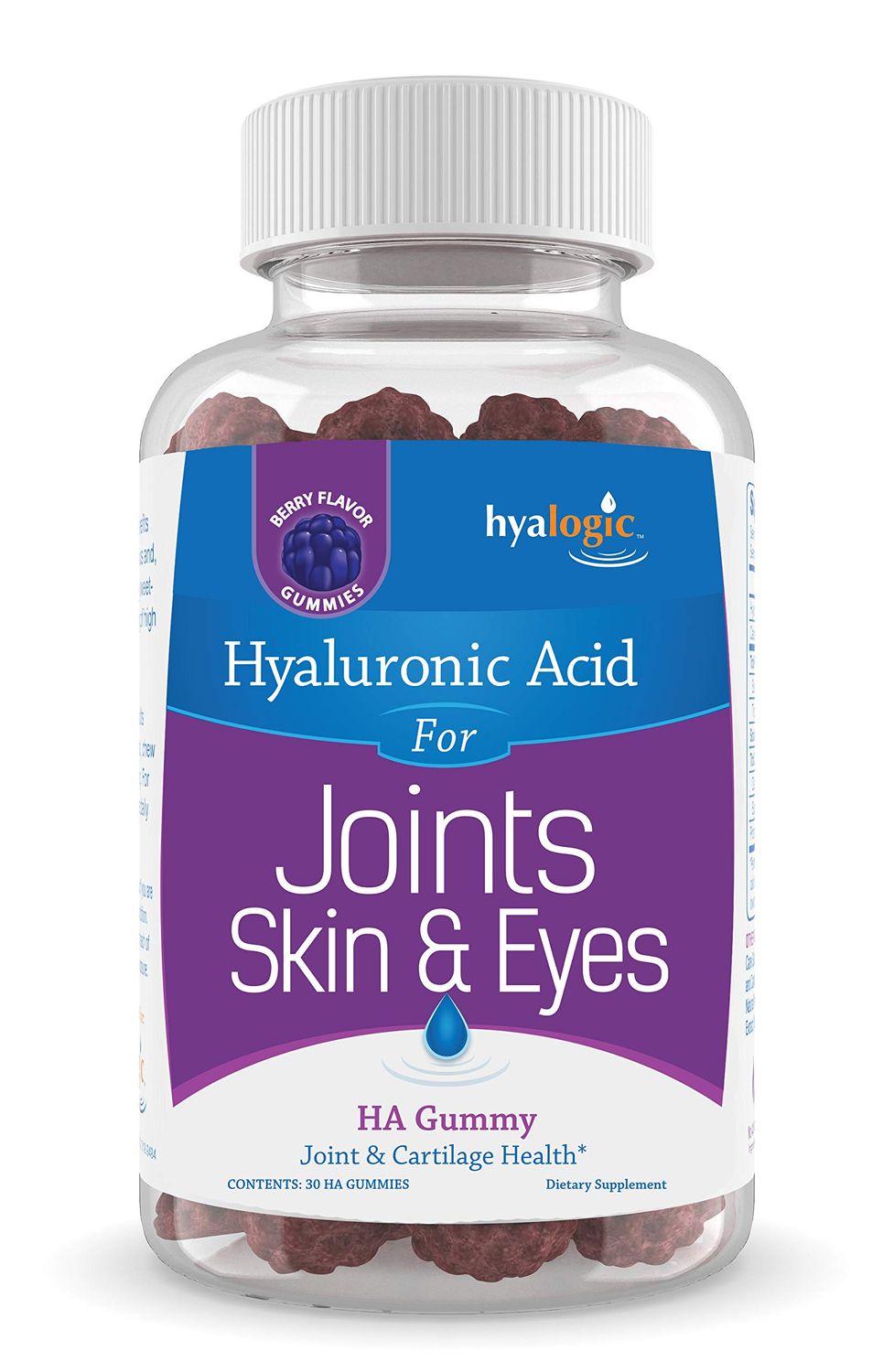 Hyalogic Hyaluronic Acid Gummies Mixed Berry Flavor HA Gummies - Gluten-Free Gummy Vitamins for Adults - HA Supplement for Skin Eyes (30 Count)