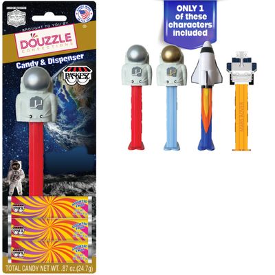 DOUzzle Kosher Pez Candy Space Mission Dispenser 3 Assorted Fruit Refills (Pack of 1) Gluten Free, Kosher Parve, USA Made