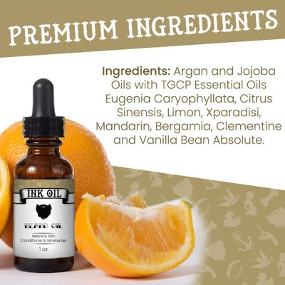 Ink Oil Beard Oil Premium Blend of Organic Oils Natural Beard Oil for Men Growth Natural Ingredients for Soothing Beard Daily Use Moisturizing Conditioning Oil for Men Subtle Scent 1 Oz