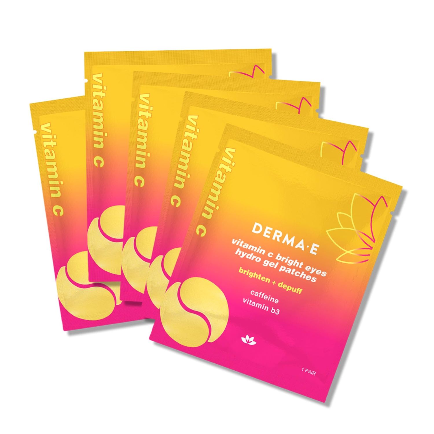 Derma E Vitamin C Bright Eyes Hydro Gel Under Eye Patches (5 Pairs), Allantoin, Caffeine Vitamin B3, Eye Masks to Helps Reduce Fine Lines, Wrinkles, Dark Circles Puffy Eyes,10 Ct