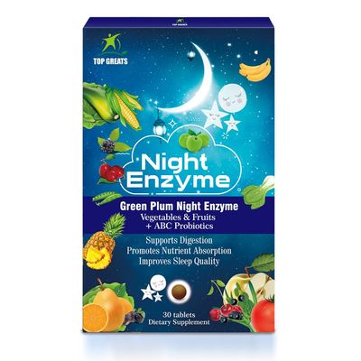 TOP GREATS Night Enzyme, Daily Multi Digestive Enzymes, Green Plum Fruit and Vegetables with Probiotics, Relief Bloating, Better Sleep Quality, For Men and Women, Promote Digestive Health- 120 Tablets