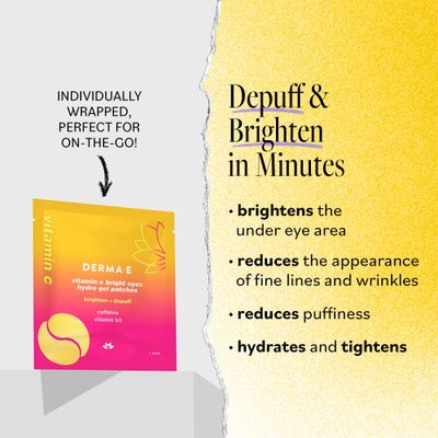Derma E Vitamin C Bright Eyes Hydro Gel Under Eye Patches (5 Pairs), Allantoin, Caffeine Vitamin B3, Eye Masks to Helps Reduce Fine Lines, Wrinkles, Dark Circles Puffy Eyes,10 Ct