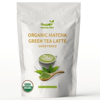 Matcha DNA Sweetened Matcha Powder - Matcha Latte Mix - Unprocessed, Perfect For cafe style Matcha Tea and Lattes - Made With Organic Sugar, Naturally Low In Caffeine (4.2 oz)