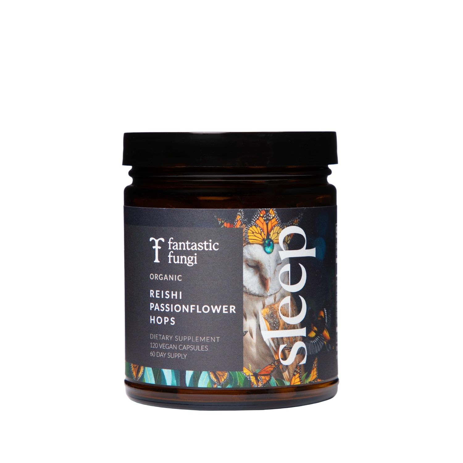 Fantastic Fungi Sleep Capsules Organic Reishi Mushroom Supplement with Passionflower Hops Extract Natural Melatonin Free Sleep Aid 1500mg per Serving, 120 Capsules (60 Servings)