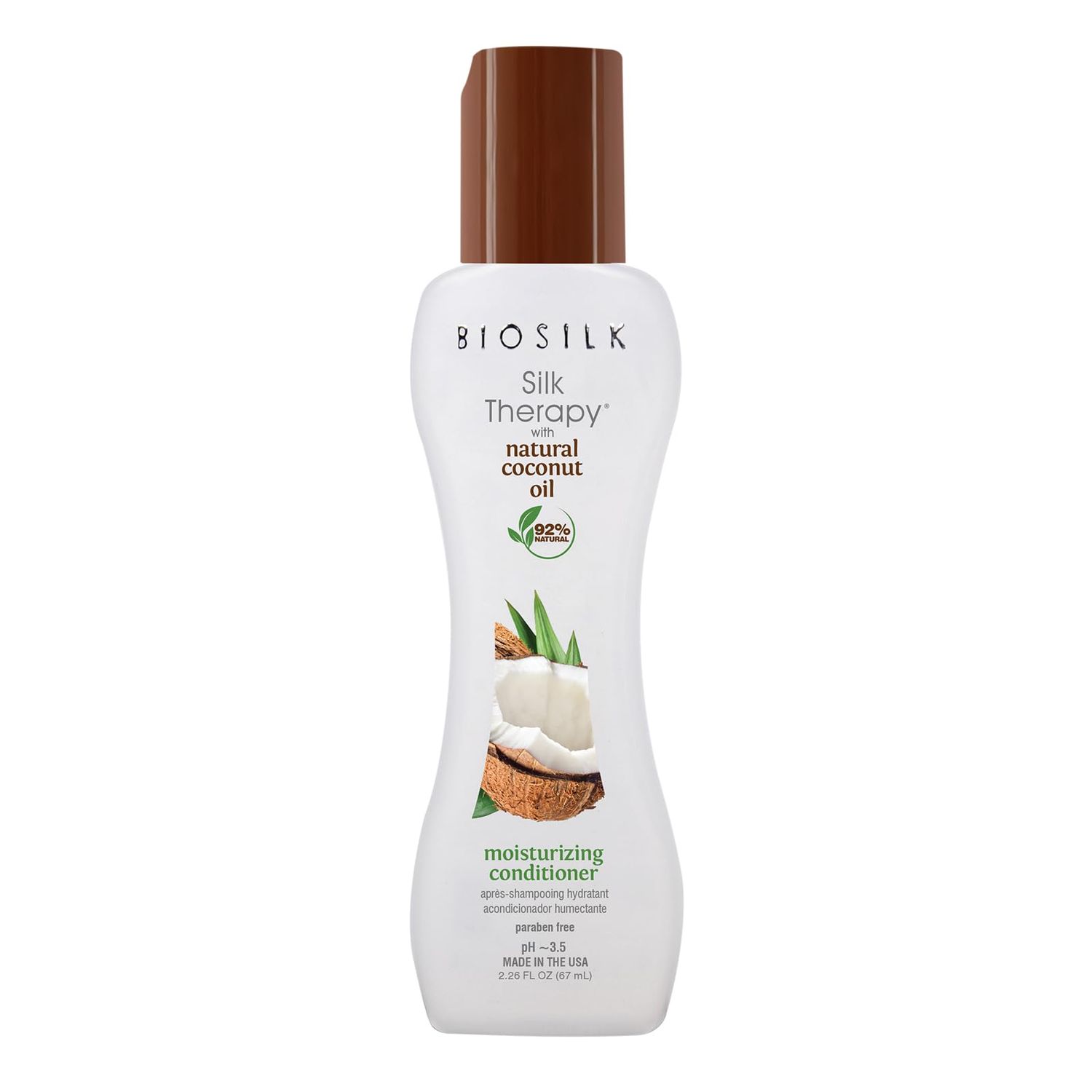 Biosilk Silk Therapy with Natural Coconut Oil Moisturizing Conditioner, Nourishing Helps Eliminate Frizz, Sulfate, Paraben Cruelty-Free, 2.26 Oz