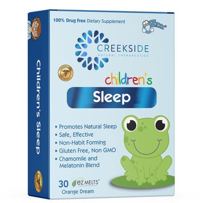 Creekside Naturals Childrens Sleep, with Melatonin and Chamomile, Zero Sugar, Vegan, Pediatrician Formulated, Orange Dream Flavor, 30 EZ Melt Tablets