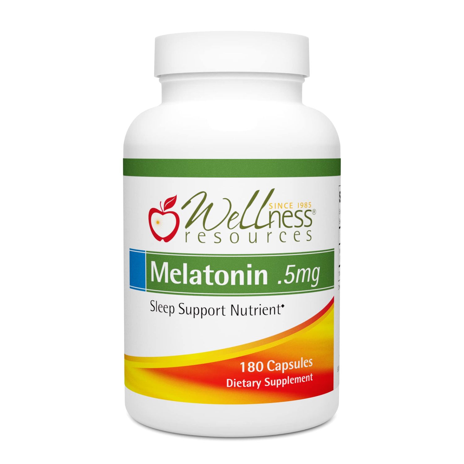 Wellness Resources 0.5mg Melatonin Capsules - Natural Sleep Support Supplement - Gluten Free Sleep Aid, Preservative Free, Third-Party Tested, No Added Sugars Dye Free, 180 Capsules