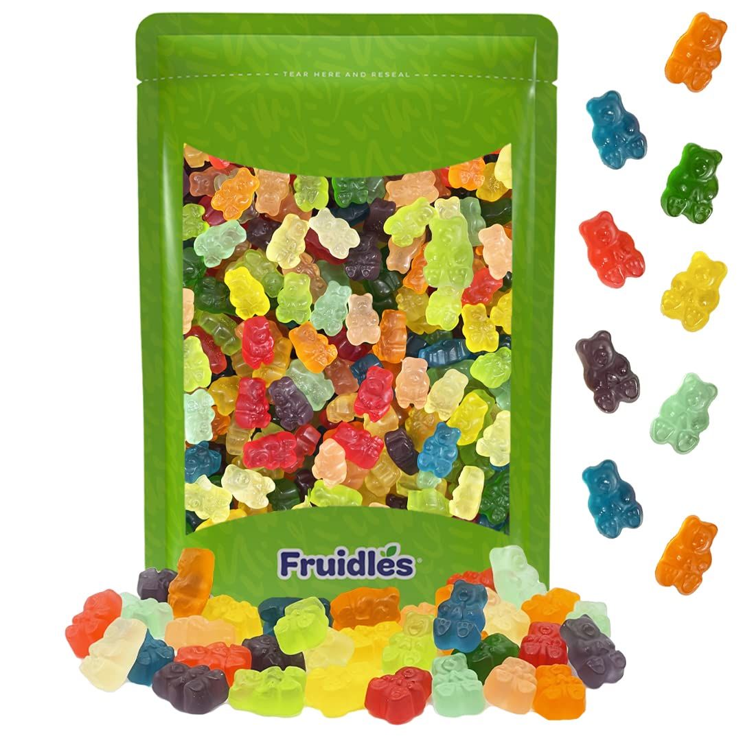 Fruidles 12 Assorted Gummy Bears Candy, Fruit Flavors, Allergy Friendly, Non-GMO, No Artificial Sweeteners (8oz Bag)