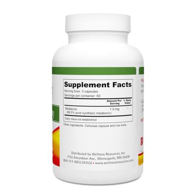 Wellness Resources 0.5mg Melatonin Capsules - Natural Sleep Support Supplement - Gluten Free Sleep Aid, Preservative Free, Third-Party Tested, No Added Sugars Dye Free, 180 Capsules