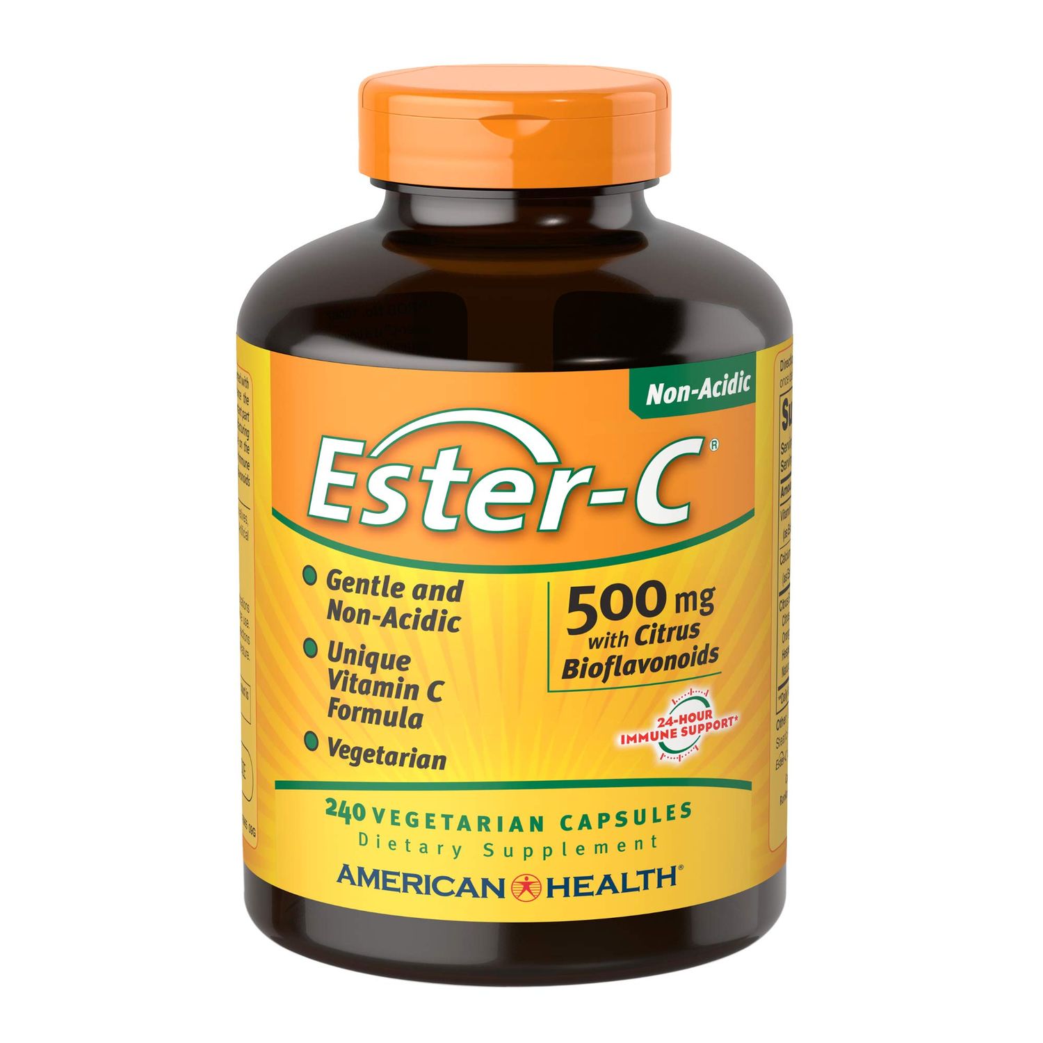 American Health Ester-C with Citrus Bioflavonoids Vegetarian Capsules- 24-Hour Immune Support, Gentle On Stomach, Non-Acidic Vitamin C - Non-GMO, Gluten-Free, Vegan - 500 mg, 240 Count, 120 Servings