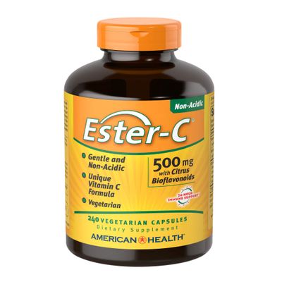 American Health Ester-C with Citrus Bioflavonoids Vegetarian Capsules- 24-Hour Immune Support, Gentle On Stomach, Non-Acidic Vitamin C - Non-GMO, Gluten-Free, Vegan - 500 mg, 240 Count, 120 Servings