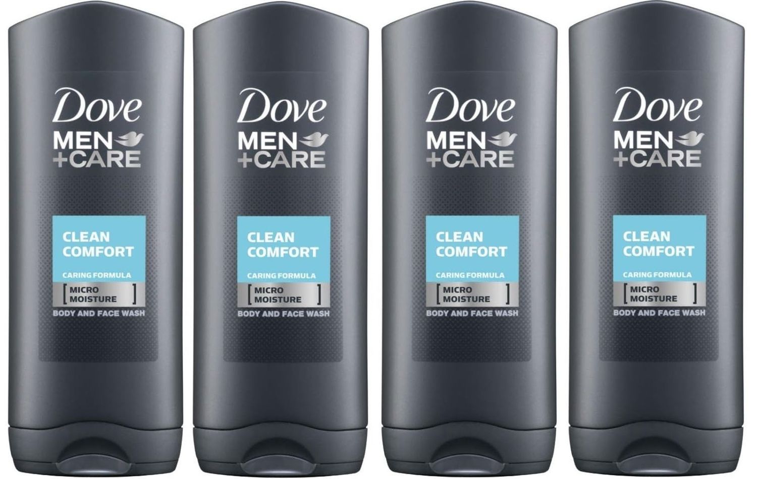Dove Men Care Body and Face Wash, Hydrating Clean Comfort, 250 ml (8.5 fl oz), Value Bundle - Pack of 4