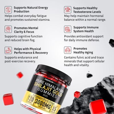 Shilajit Gummies for Men 3000mg - 120 Gold Shilajit for Men Gummies Sugar Free with Fulvic Acid - Natural Energy, Testosterone Vitality Support Chewable - Pure Himalayan Shilajit Gummy Chews