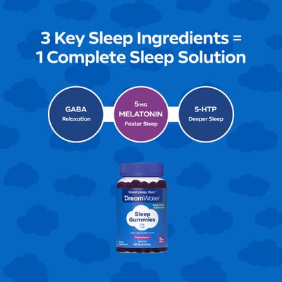 Dream Water Sleep Gummies; Melatonin 5mg, GABA, 5-HTP; Natural Flavors and Colors; Helps You to Fall Asleep, Fast and Wake Refreshed, Snoozeberry, 60 Gummies