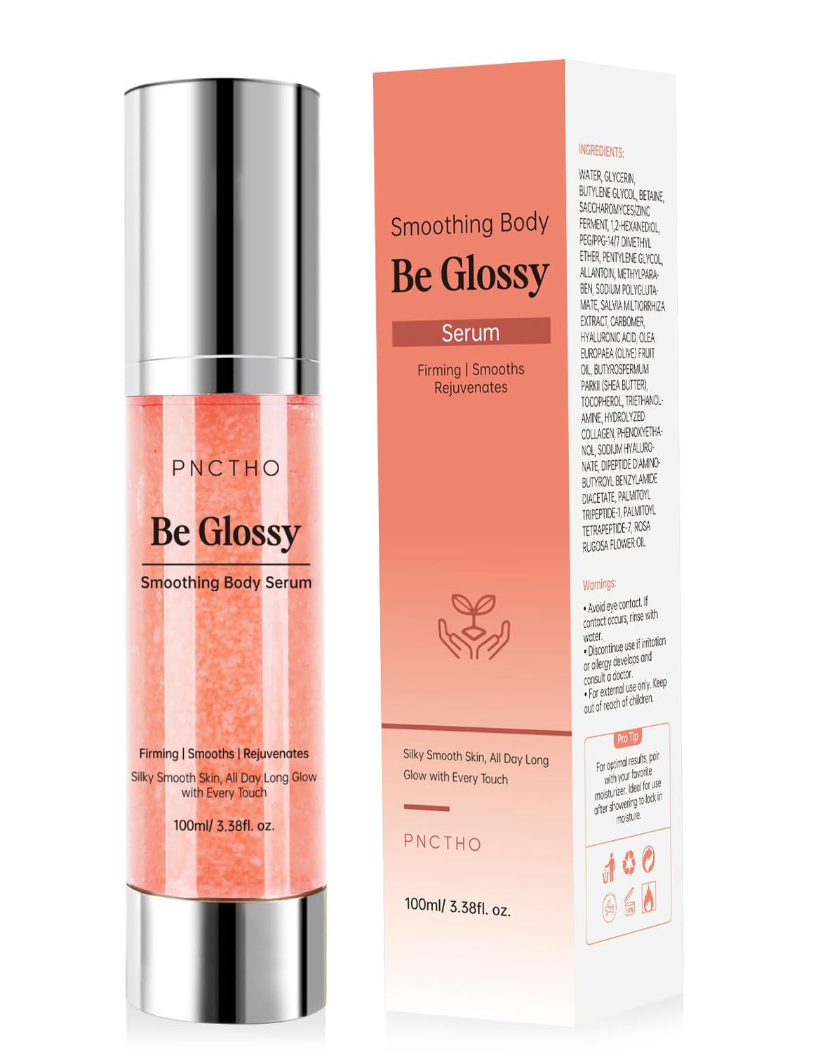 Pnctho Be Glossy Body Serum for Wrinkles, Anti-Aging Hydrate Plump With Hyaluronic Acid, Vitamin E, Glycerin and Shea Butte, Peptides, Tighten and Lift Serum 100ML3.38 Fl Oz