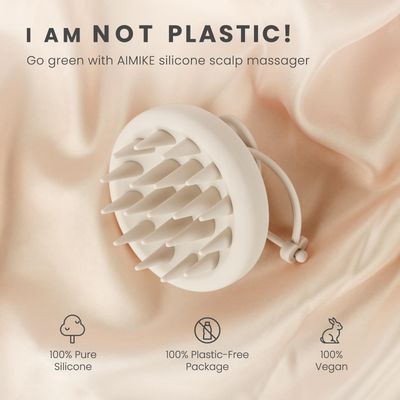 AIMIKE Scalp Massager Shampoo Brush, Soft Silicone Scalp Scrubber, Scalp BrushExfoliator for Washing Hair Dandruff, Scalp Massager Hair Growth Stimulator, Wet Dry Scalp Hair Scrubber - Oatmeal