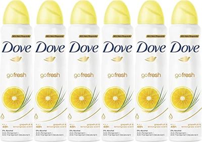 (6 PACK) DOVE Dry Spray Antiperspirant 48 hours, (Go Fresh Grapefruit Lemongrass) 5oz