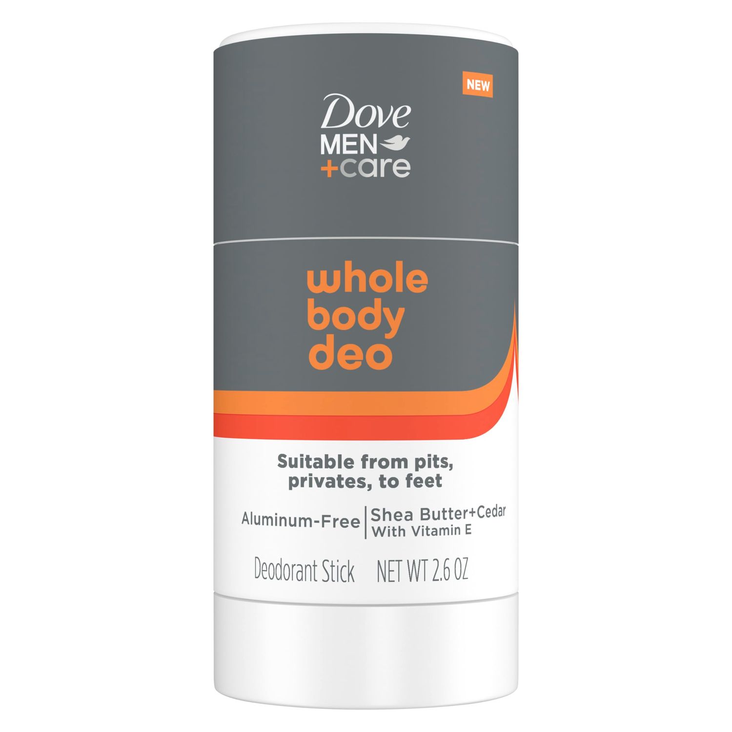 Dove MenCare Whole Body Deo Aluminum-Free Deodorant Stick Shea Butter Cedar from Pits, Privates, to Feet with Vitamin E 2.6 oz