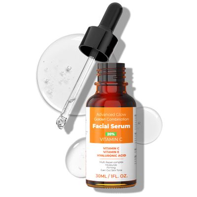 20 Vitamin C Face Serum with Golden Combination of Hyaluronic Acid and Vitamin E Reduce Acne Spots Even Skin Tone Hydrating Face Serum Moisturising Firming Skin Care 1 Fl. Oz