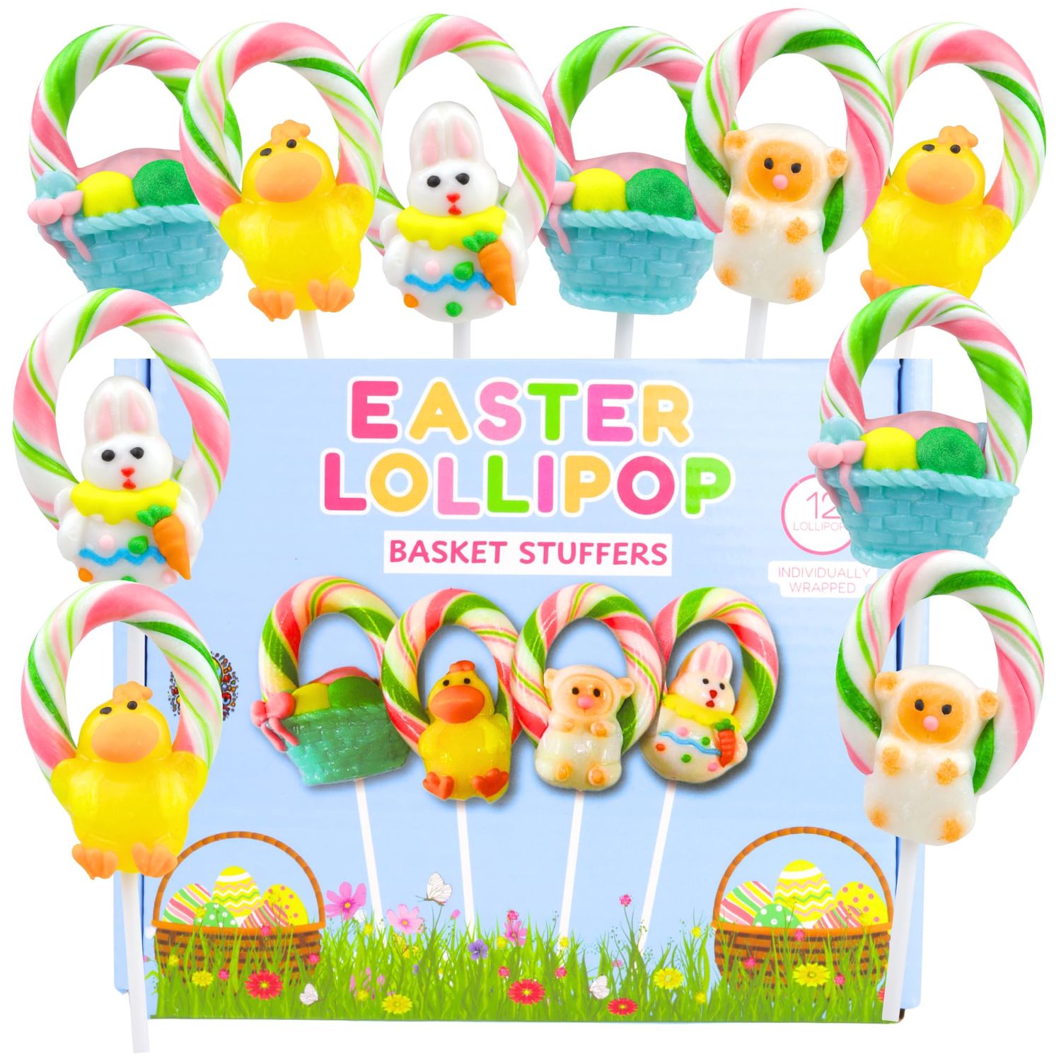 Easter Lollipops, Individually Wrapped Fruit Flavored Suckers, Gift Basket Stuffers (12 Count)