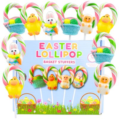 Easter Lollipops, Individually Wrapped Fruit Flavored Suckers, Gift Basket Stuffers (12 Count)