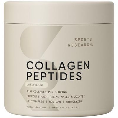 Sports Research Collagen Peptides - Hydrolyzed Type 1 3 Collagen Powder Protein Supplement for Healthy Skin, Nails, Joints - Easy Mixing Vital Nutrients Proteins, Collagen for Women Men