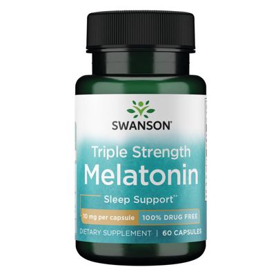 Swanson Triple Strength Melatonin - Natural Sleep Support for Disrupted Sleep Cycles - (60 Capsules, 10mg Each)