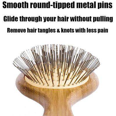 Wooden Paddle Brush Metal Bristle Hair Brush for Women and Men, Anti-frizz Detangling Hairbrush Comb for Curly Straight Fine Wet Dry Hair, Massage Scalp, Reduce Static