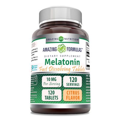 Amazing Formulas Melatonin Fast Dissolve 10 Mg per Serving 120 Tablets Supplement Citrus Flavor Non-GMO Gluten-Free Made in USA