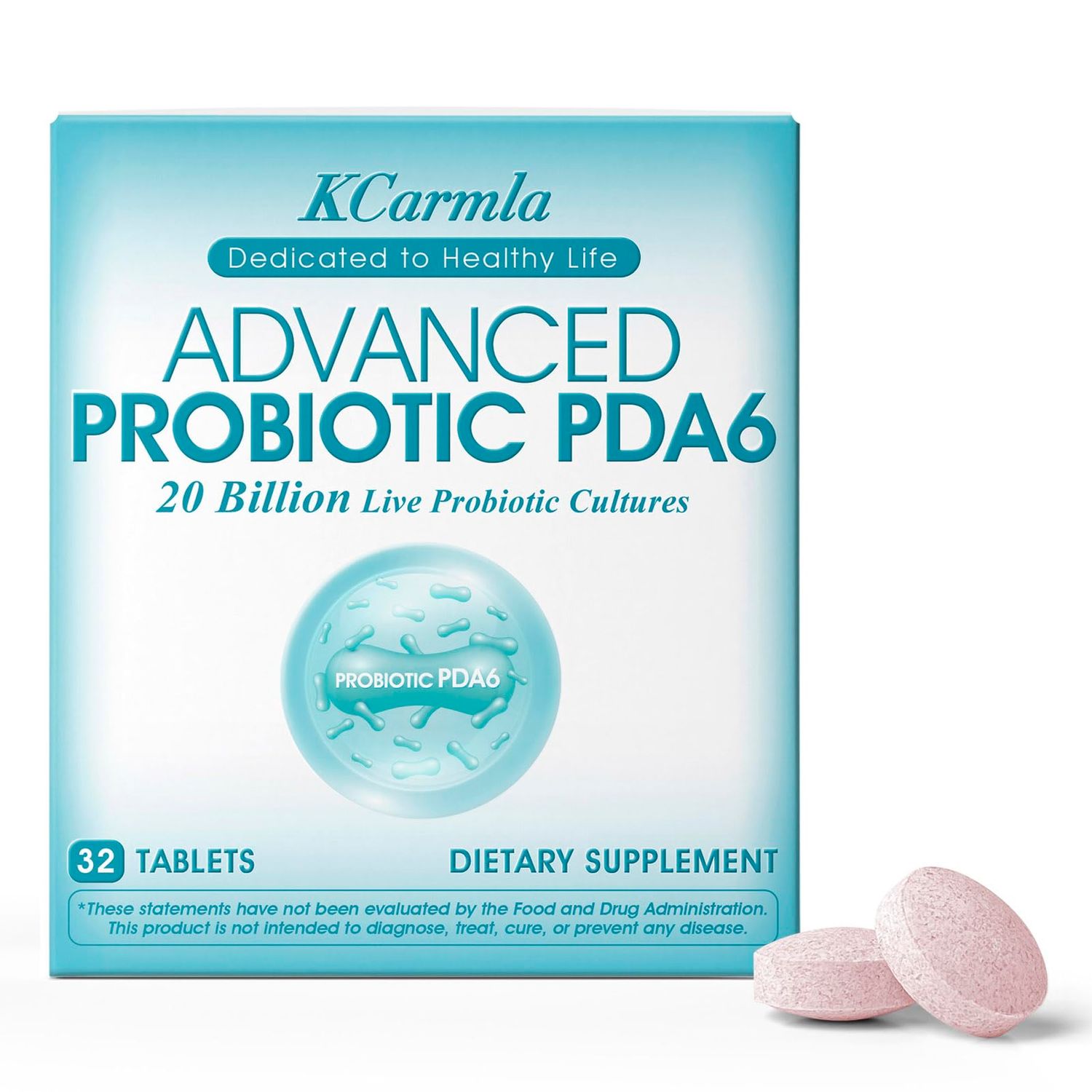 kcarmla Advanced Probiotic PDA6 - Natural Sleep Mood Support, Great Tasting Supplement for Men and Women, 32 Tablets for Daily Wellness and Digestive Health - 20 Billion CFU Probiotics- (32)