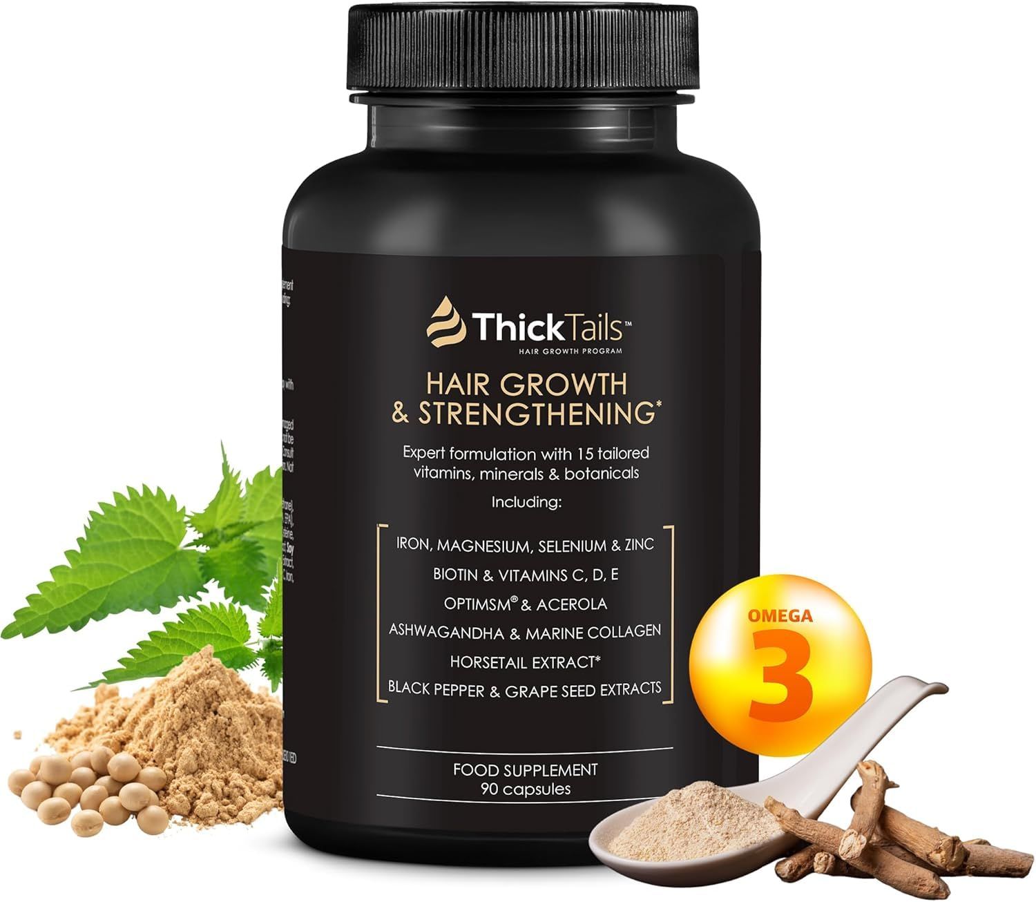 Hair Growth Vitamins for Women with Biotin, Collagen Peptides, Vitamin C Omega-3 - 90 Capsules - Hair Supplements for Menopause Postpartum - Hormonal Balance Support Thicker Hair for Women