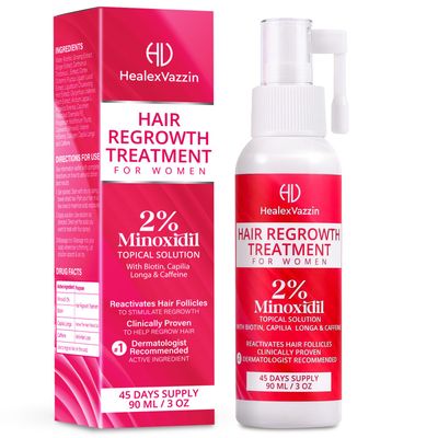 2 Minoxidil Hair Regrowth Treatment for Women (90ml, 3oz) - 2 Minoxidil, Biotin, Caffeine - Dermatologist-Recommended Lightweight Topical Solution - Gentle Hair Loss Thickening Serum