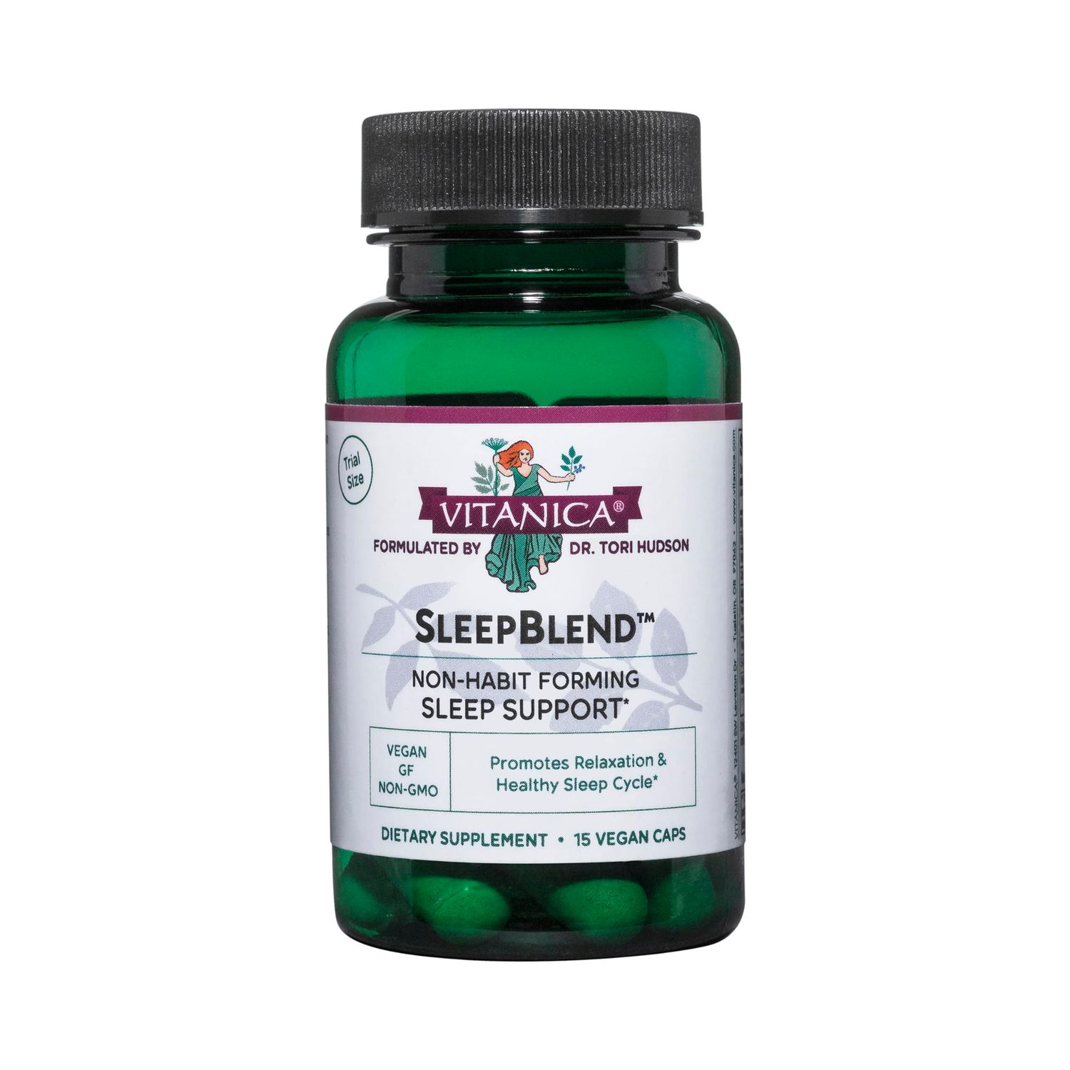 Vitanica SleepBlend - Sleep Relaxation Support for Women - Herbal Supplements with Melatonin, Valerian Root, Vitamin B2 B12 Magnesium - Lady - 15 Vegan Caps