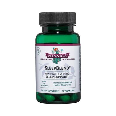 Vitanica SleepBlend - Sleep Relaxation Support for Women - Herbal Supplements with Melatonin, Valerian Root, Vitamin B2 B12 Magnesium - Lady - 15 Vegan Caps