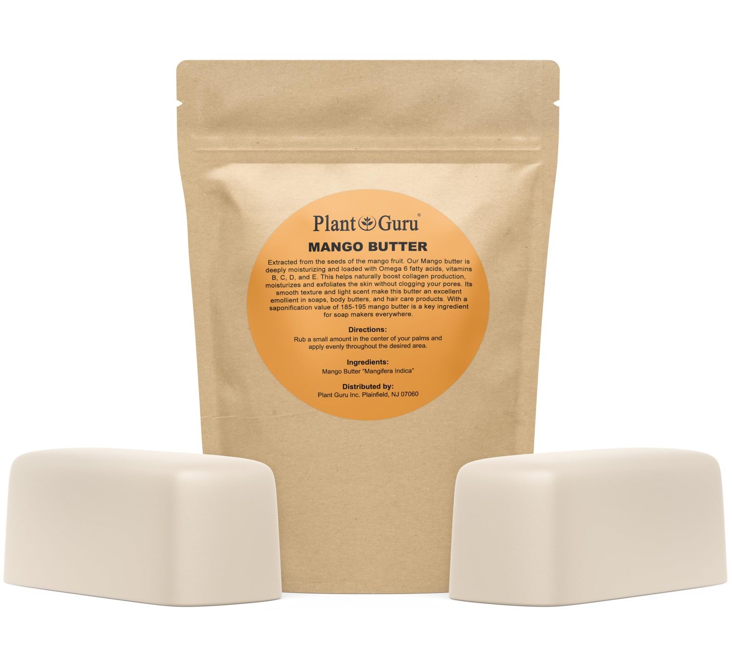 Raw Mango Butter 2 lbs. Bar - 100 Pure Natural Unrefined - Great for Skin, and Hair Growth. DIY Soap Making, Body Butters, Lotions and Creams.